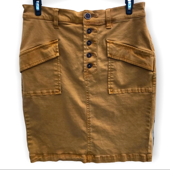 Pilcro Skirt Women’s SZ 0 Caramel Chino Button Fly Pockets Pencil Anthropologie - Picture 2 of 5